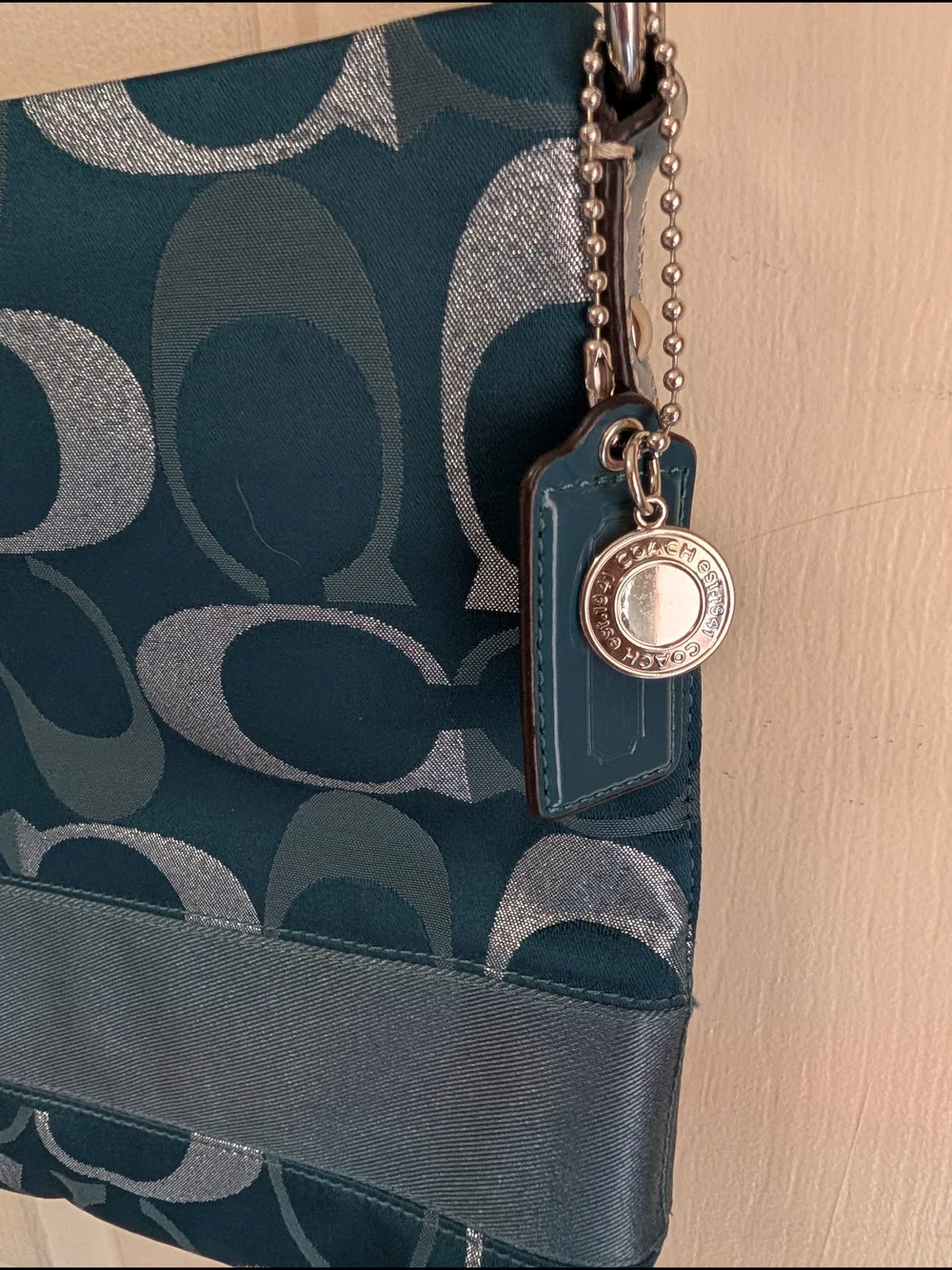 Coach Teal & Silver Signature Crossbody Bag